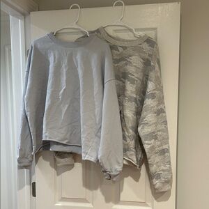 American Eagle Outfitters Light Blue and Camo Sweatshirt